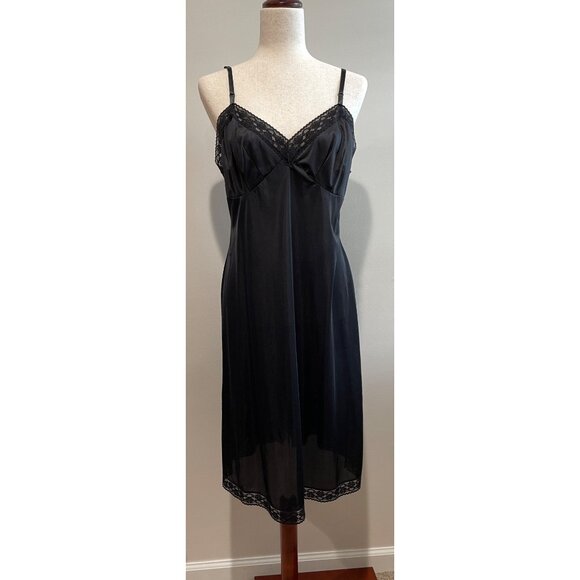 Vanity Fair Other - Vtg Vanity Fair Slip Dress Womens 38 26" Black with Lace Trim Nylon Made in USA